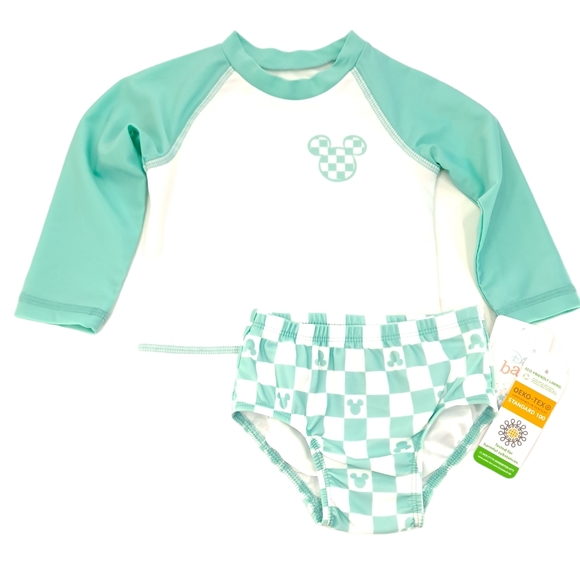 Disney Swim Mickey Mouse Baby Boy Long Sleeve Rashguard Swim Set